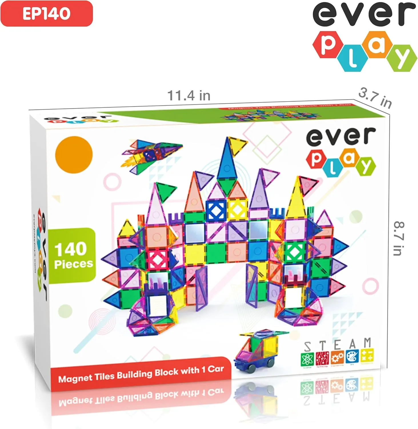 Preschool Montessori Boys & Girls Smart Kit Games Gifts for Age 3  Kids Toddlers Everplay 140 announce trance dialect pc Castle Rocket Magnetic Tiles with Car Set Building Block Toys STEM Educational Learning Magnet Toy 