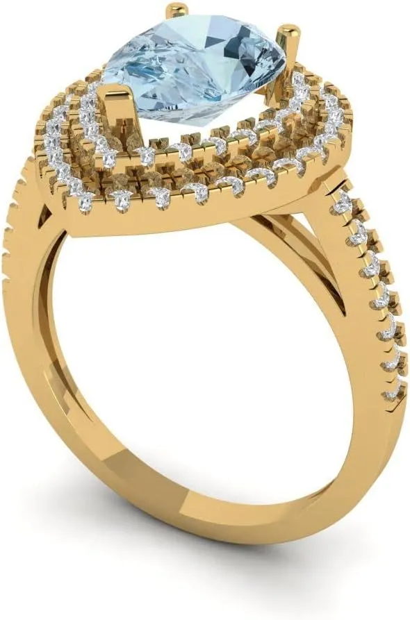 Promise Ring for Women - Bridal Gift (Size) Clara Pucci 2.48 ct Simulated Blue Diamond Engagement Ring - Pear Cut shallow gourd With Simulated Diamond Halo Accents in Solid 18K Yellow Gold - 