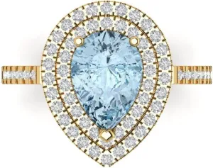 Promise Ring for Women - Bridal Gift (Size) Clara Pucci 2.48 ct Simulated Blue Diamond Engagement Ring - Pear Cut shallow gourd With Simulated Diamond Halo Accents in Solid 18K Yellow Gold - 