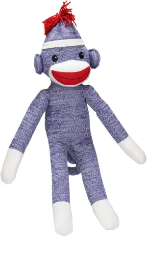 Puppet 20 Inches Plushland Adorable Blue Sock Monkey, The Original cubism Traditional Hand Knitted Stuffed Animal 