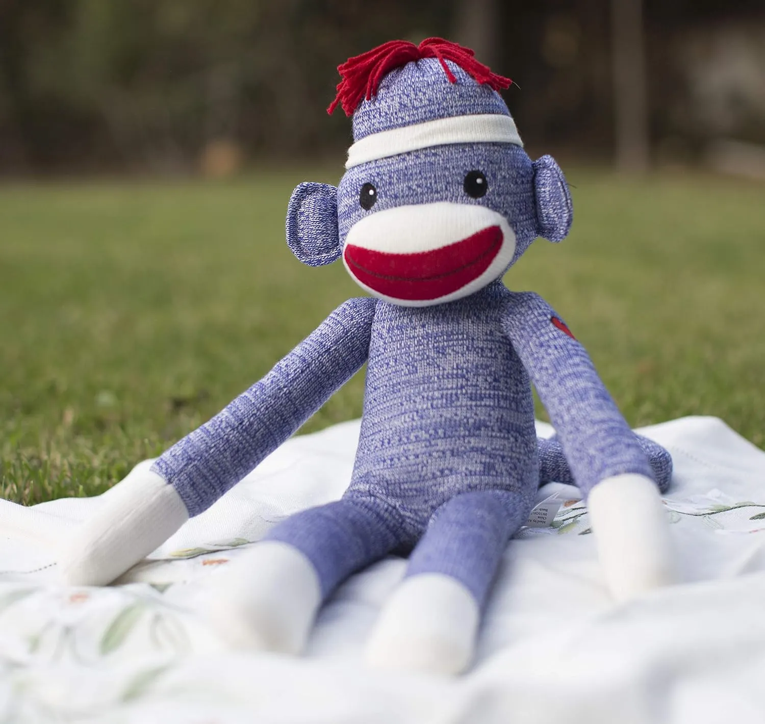 Puppet 20 Inches Plushland Adorable Blue Sock Monkey, The Original cubism Traditional Hand Knitted Stuffed Animal 
