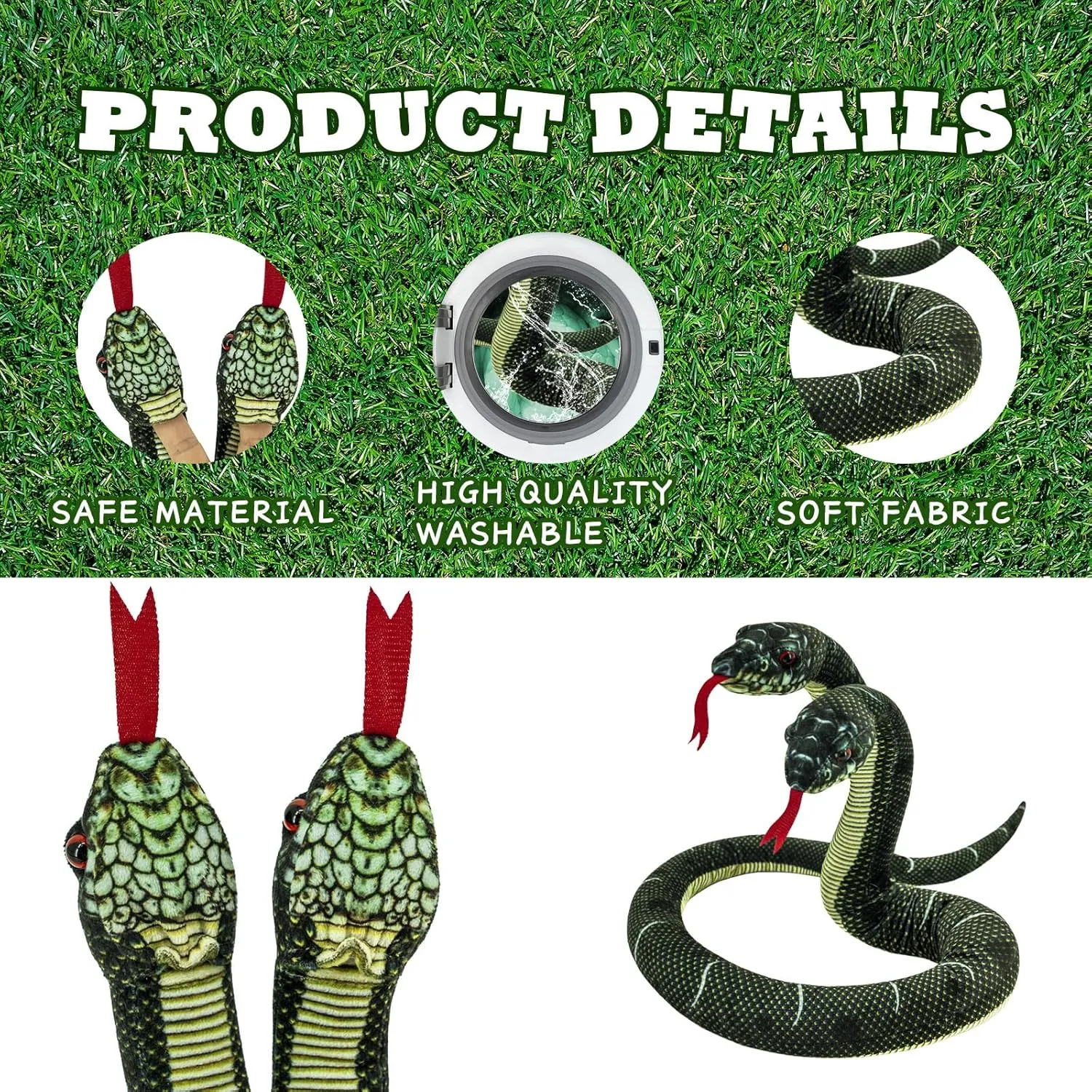 Puppet$ Black Printing Snake Plush Toy$52'' Washable Simulated Snake Plush Cuddle Toy$ Soft and Cute Children's Gift for Boys and Girls$ unload messy Birthday Party Gift Prank Props$ Two-Headed Snake Finger 
