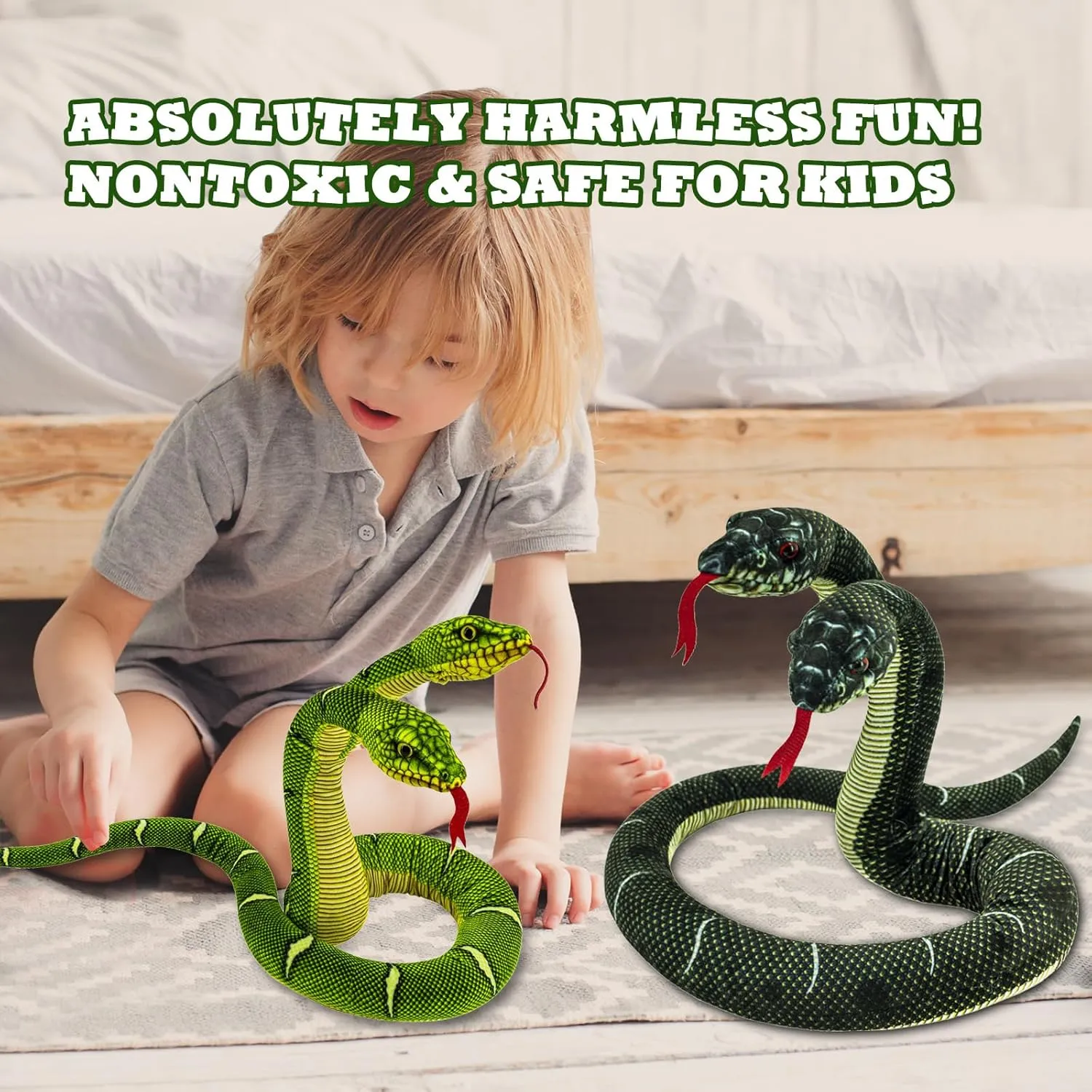 Puppet$ Black Printing Snake Plush Toy$52'' Washable Simulated Snake Plush Cuddle Toy$ Soft and Cute Children's Gift for Boys and Girls$ unload messy Birthday Party Gift Prank Props$ Two-Headed Snake Finger 