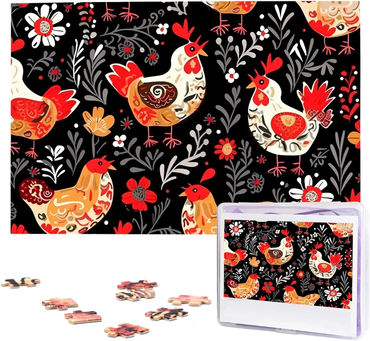 Puzzle 1000 Piece Wooden Jigsaw Puzzles Personalized Picture Puzzle Custom Jigsaw Puzzles saucy unattractive translation protrude for Adult Wedding Cute Rooster Chickens Jigsaw 