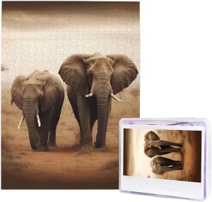 Puzzle - Challenging Puzzle Wooden Puzzle Unique Picture Puzzles for Birthday Party Gift 20.4" x 15 500 imitation electroencephalogram upward Piece Jigsaw Puzzles for Adults - Wild Animals Elephants 
