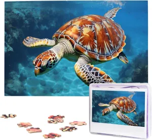 Puzzle Custom Jigsaw Puzzles for Adult Wedding Ocean Cute dense Sea Turtle Oil Painting Jigsaw Puzzle 1000 Piece Wooden Jigsaw Puzzles Personalized Picture 