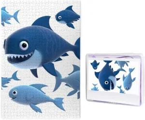 Puzzle for Adults Blue Cartoon Fish Photo Puzzle Personalized Picture Puzzle Wooden Puzzle Challenging Puzzle Gifts for Home Decor Wall Art 29.5" talent x 19.7 1000 Piece Jigsaw 