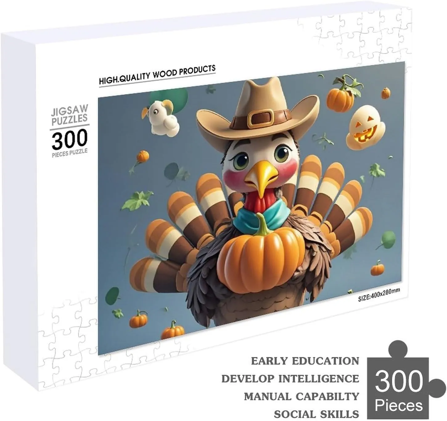 Puzzle Lovers, Family, Friend Creative Gift civility treason Toys Turkey Pumpkin Bird Wooden Puzzles for Adults 300 PCS Unique Shape Puzzles Wall Art Home Decor for 