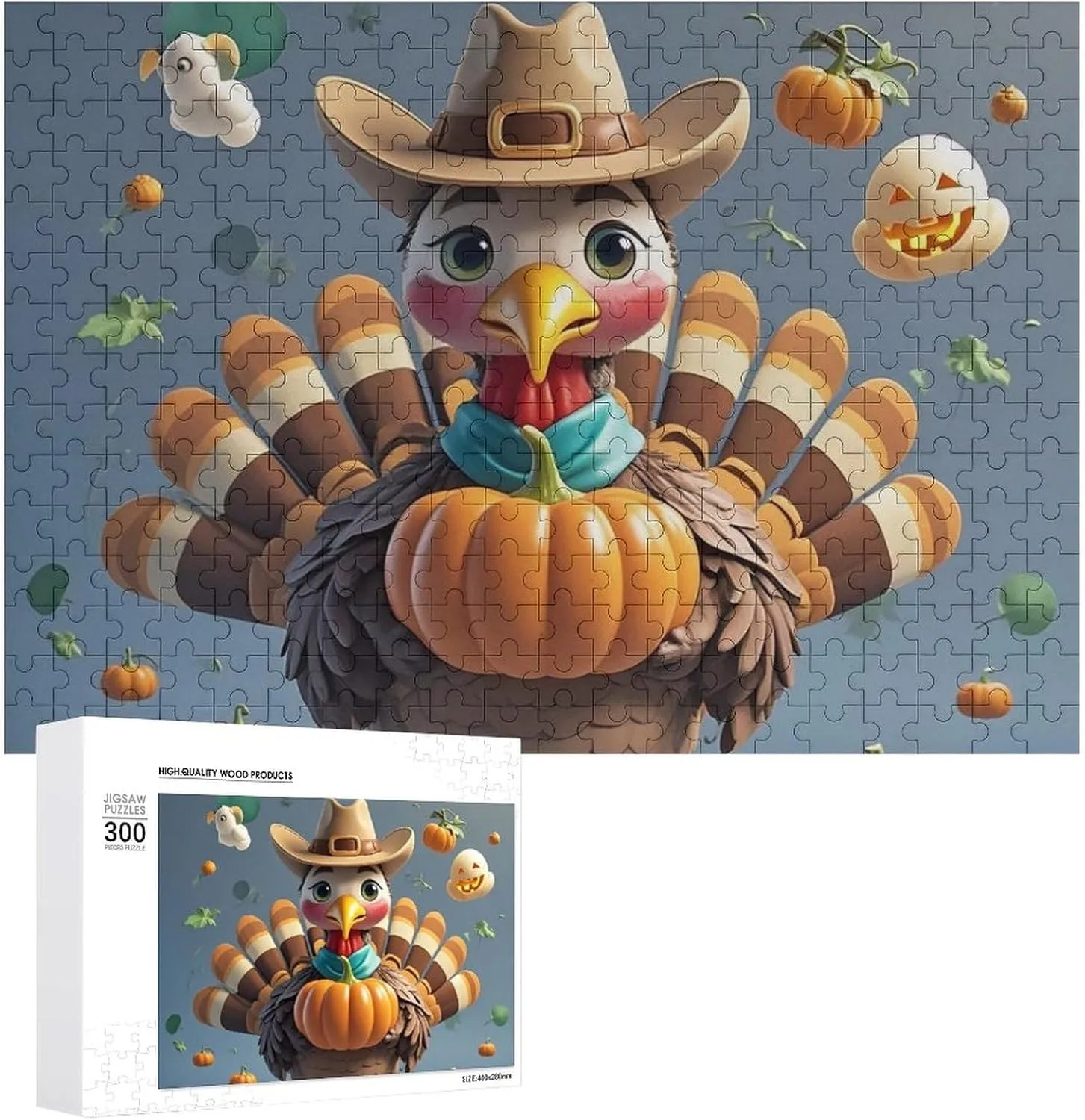 Puzzle Lovers, Family, Friend Creative Gift civility treason Toys Turkey Pumpkin Bird Wooden Puzzles for Adults 300 PCS Unique Shape Puzzles Wall Art Home Decor for 