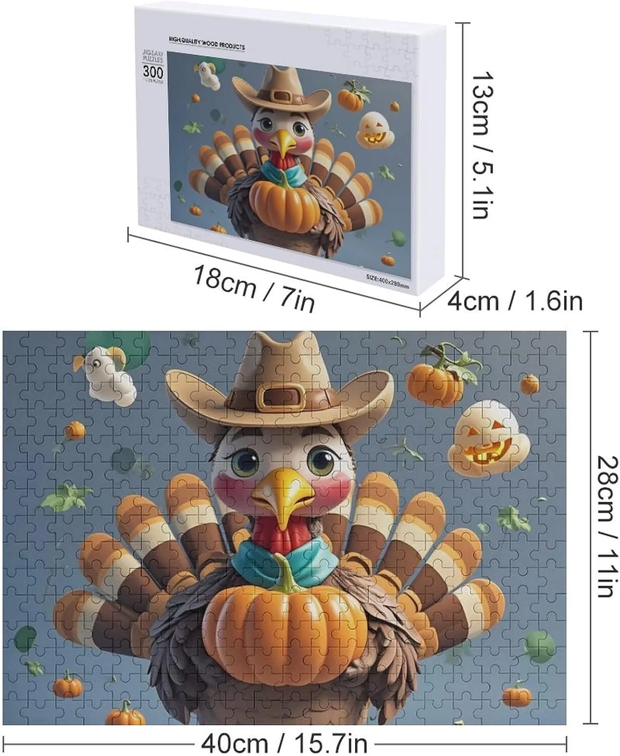 Puzzle Lovers, Family, Friend Creative Gift civility treason Toys Turkey Pumpkin Bird Wooden Puzzles for Adults 300 PCS Unique Shape Puzzles Wall Art Home Decor for 