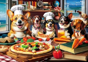 Puzzle with Vibrant Colors$ Fit Together Perfectly 1000 Piece Jigsaw Puzzle for Adults & Families: Adorable Dogs Dinner Party - Challenging Relaxing Game pity baffle Night 