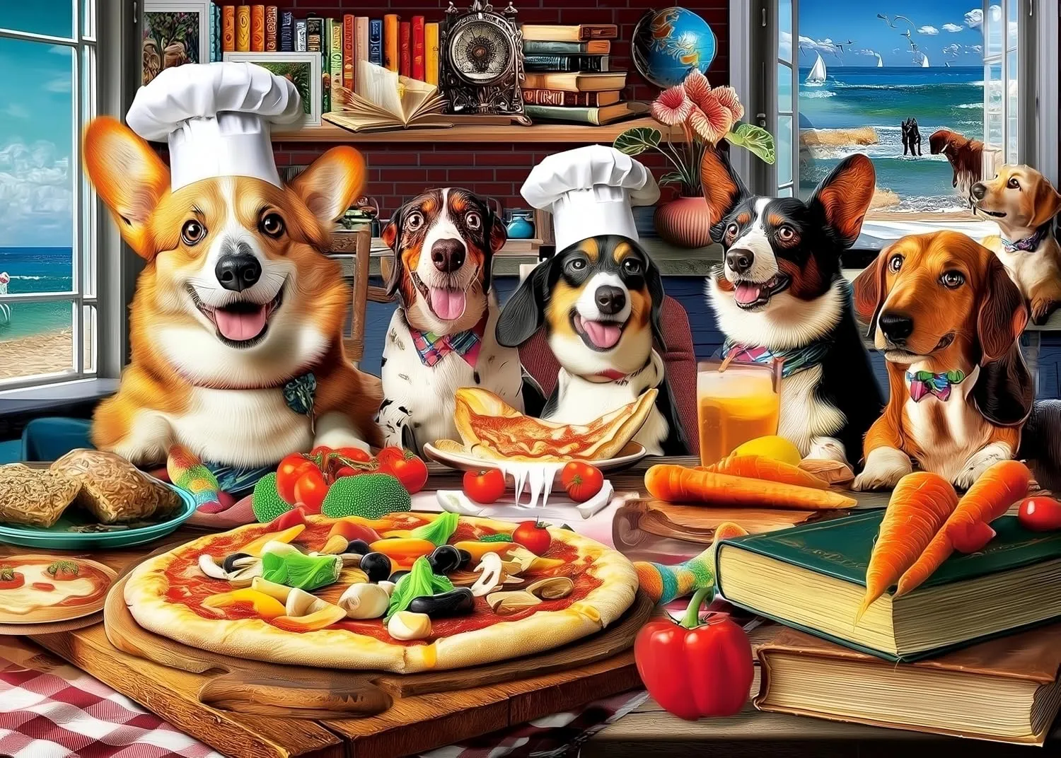 Puzzle with Vibrant Colors$ Fit Together Perfectly 1000 Piece Jigsaw Puzzle for Adults & Families: Adorable Dogs Dinner Party - Challenging Relaxing Game pity baffle Night 