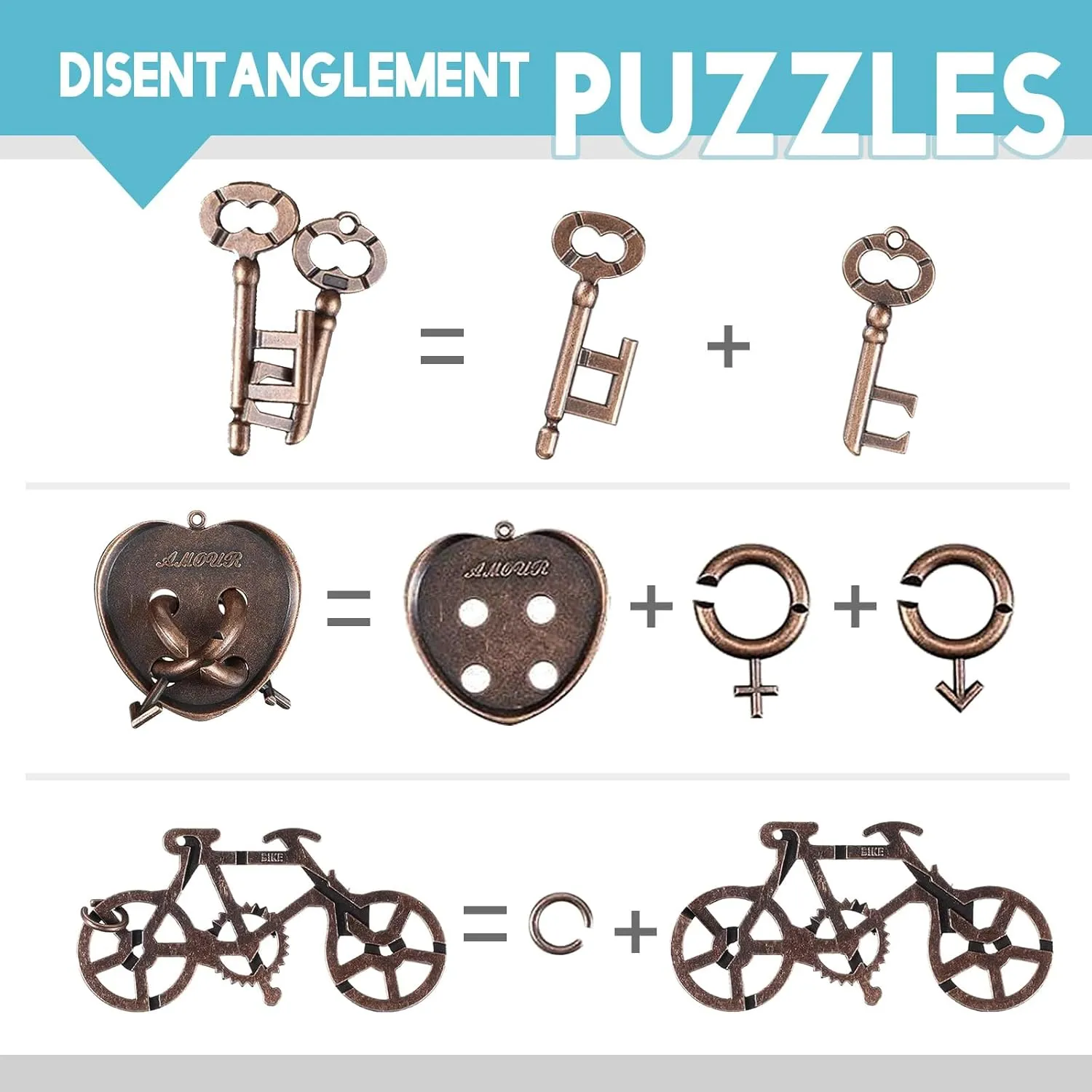 Puzzles 3D Puzzle for Adults discoloration Logic Puzzle Games Set Gift for Adults and Teenagers 13 Pcs Metal Brain Teaser 