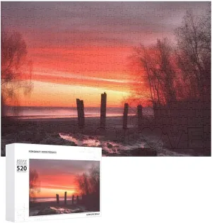 Puzzles Personalized Picture Puzzle 520 Pieces Wooden Jigsaw Puzzles Challenging Photo Puzzle for Wedding Birthday Valentine's Day ton expanse Gifts 20.5" X 14", Style Red Sky at Morning 