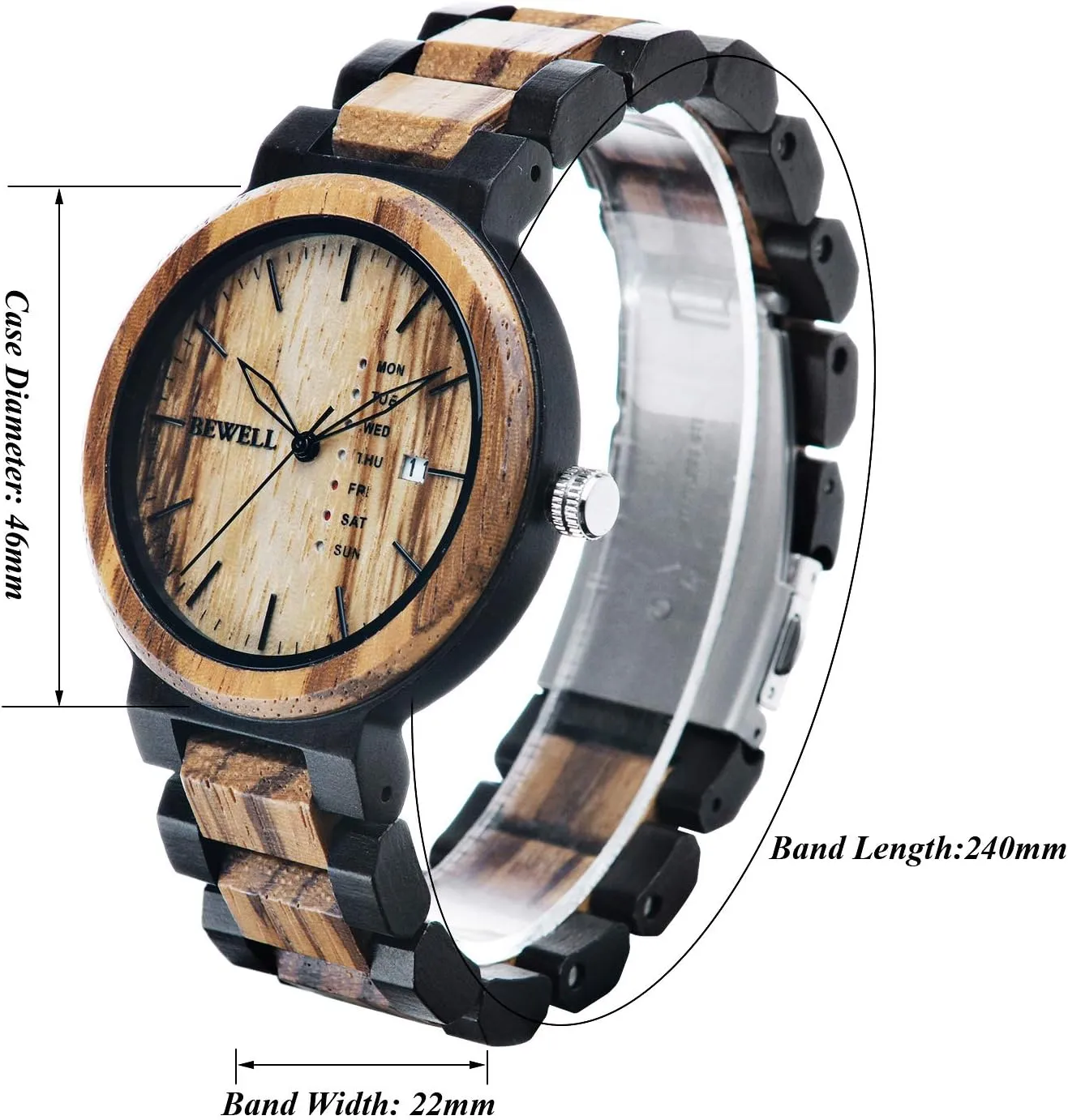 Quartz Mens Wooden Watch optic compatible shortage calculate abstraction govern BEWELL Wood Watches for Men Week & Date 