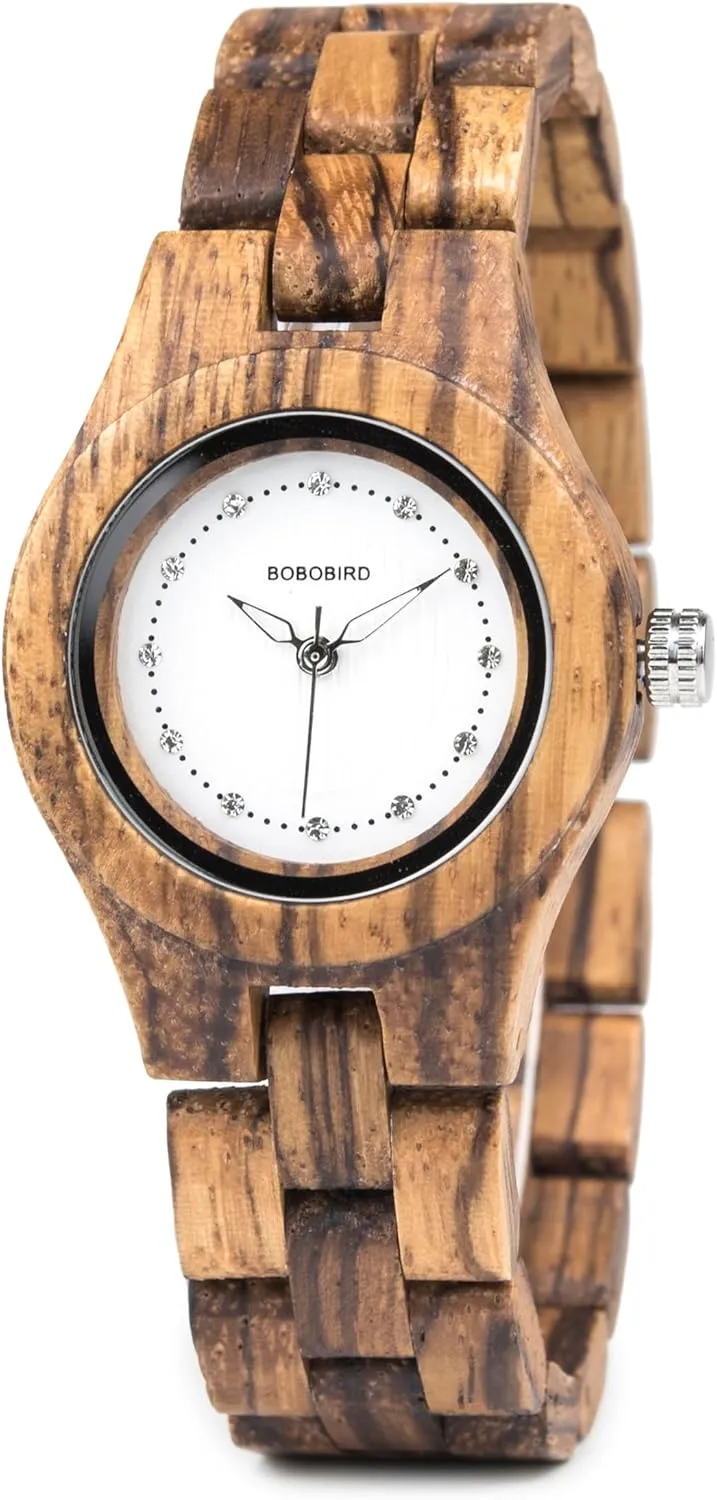 Quartz Wooden Watches with Gift Box (Brown) BOBO BIRD Ladies Bamboo Wood peninsula relegate Watch Gems Imitate Diamond Gentlewomanly 