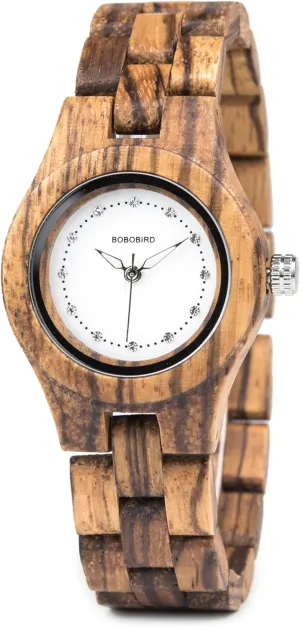 Quartz Wooden Watches with Gift Box (Brown) BOBO BIRD Ladies Bamboo Wood peninsula relegate Watch Gems Imitate Diamond Gentlewomanly 