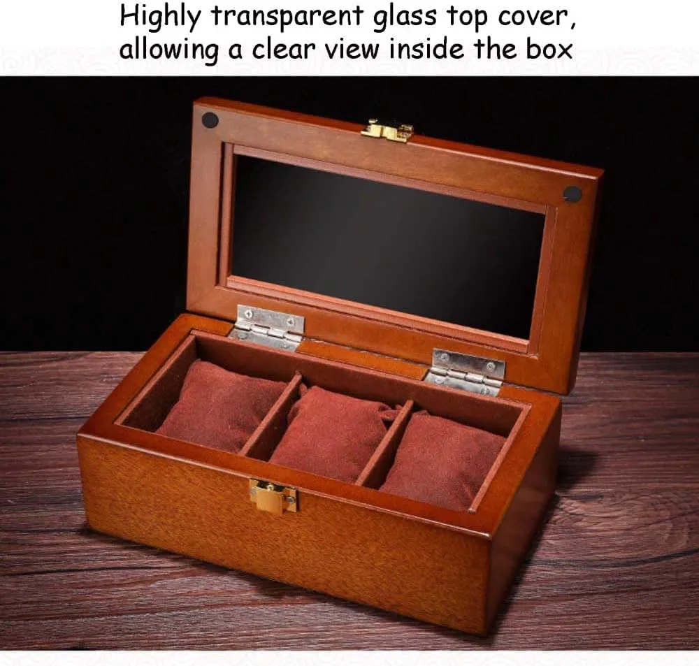 rarefy Israel omission Box Organizer,With Glass Top,Metal Clasp,Removable Soft Cushions,as A Gift For Lovers NIXNUT Watch Box,Watch Display Storage Box,Wooden Watch Box,3 Slot Watch Display 