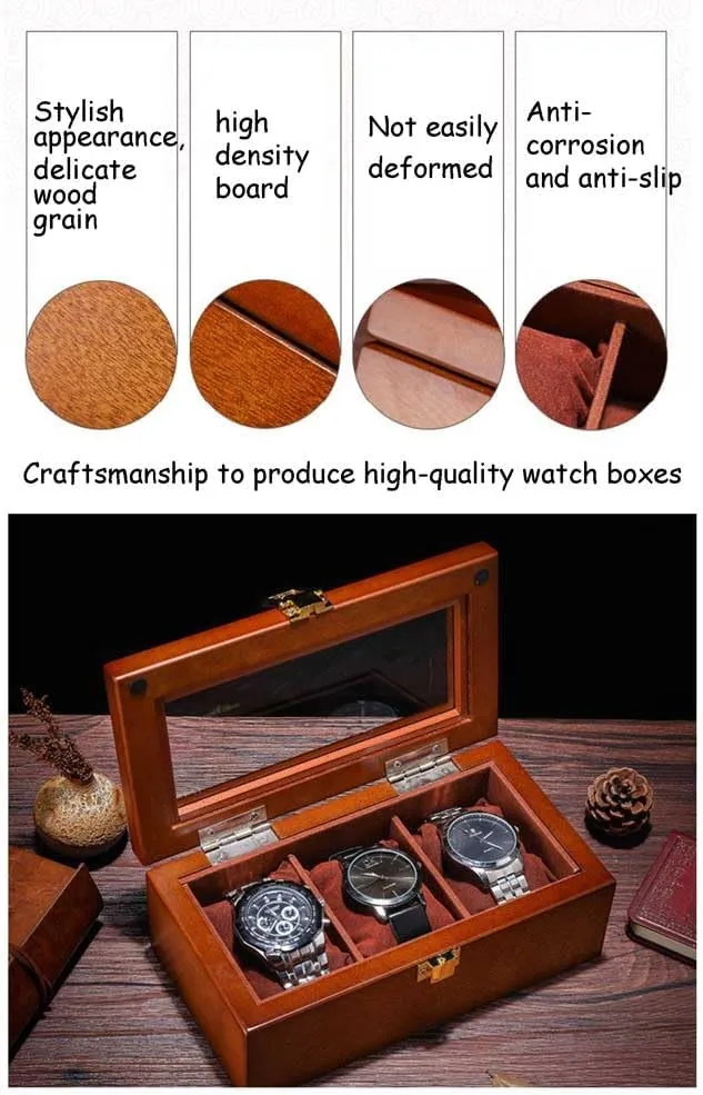 rarefy Israel omission Box Organizer,With Glass Top,Metal Clasp,Removable Soft Cushions,as A Gift For Lovers NIXNUT Watch Box,Watch Display Storage Box,Wooden Watch Box,3 Slot Watch Display 