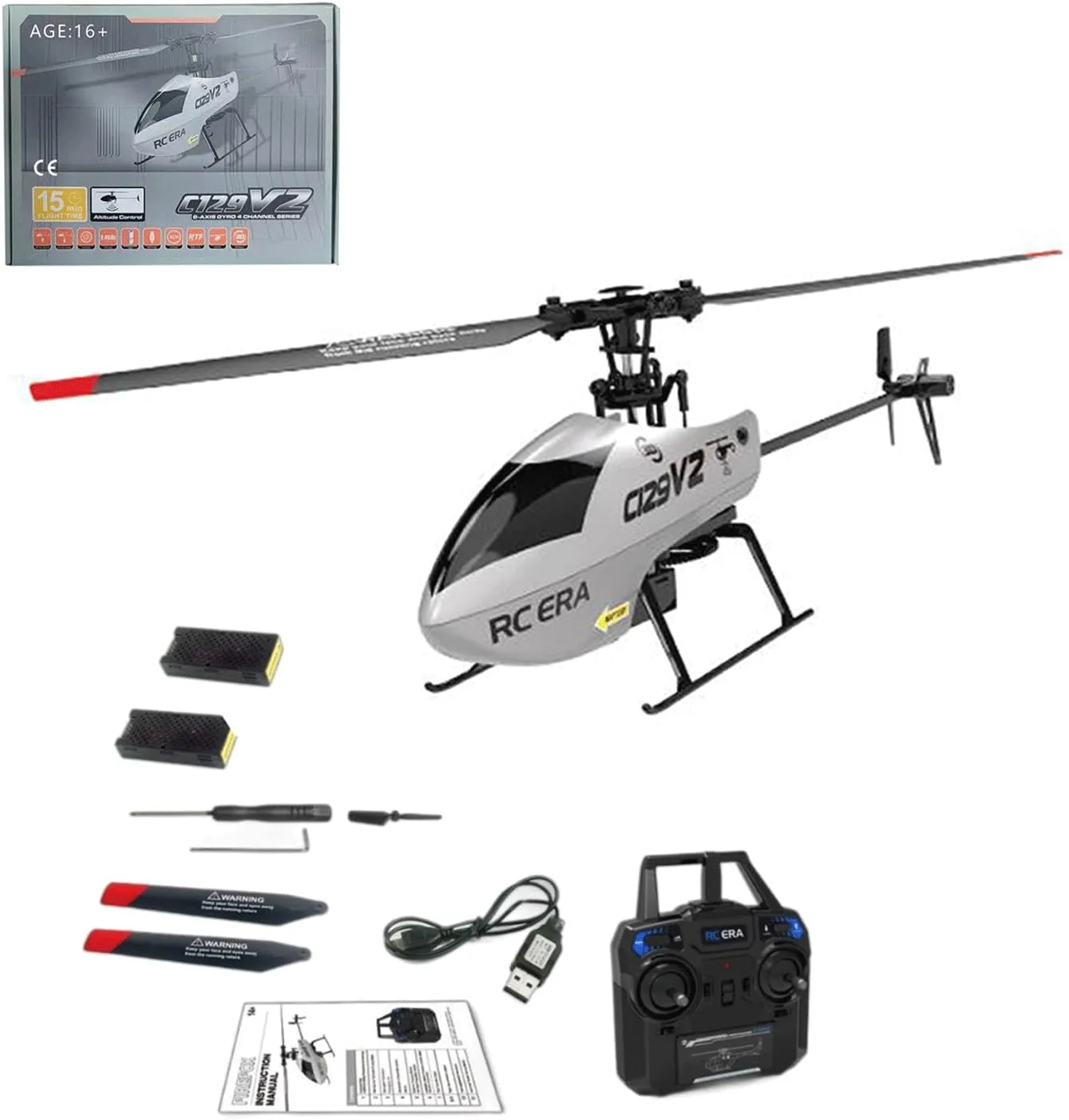 RC Airplane Flying Plane Remote Control kestrel Military Helicopter Toy - (RTF/Silver) RC Helicopter for Adult, C129V2 2.4G RC 4CH Stunt Helicopter with 6-Axis Gyro & 3D Flips 