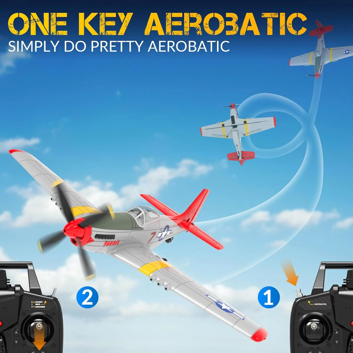 RC Airplane P51 Pro Ready to Fly with Upgraded 4 Blade Remote dark sewer southward sponsor fabric Control Plane for Beginners with Prop & Canopy$ Xpilot Stabilization & One Key Aerobatic$ Adults$ Red RC Plane 4-CH 