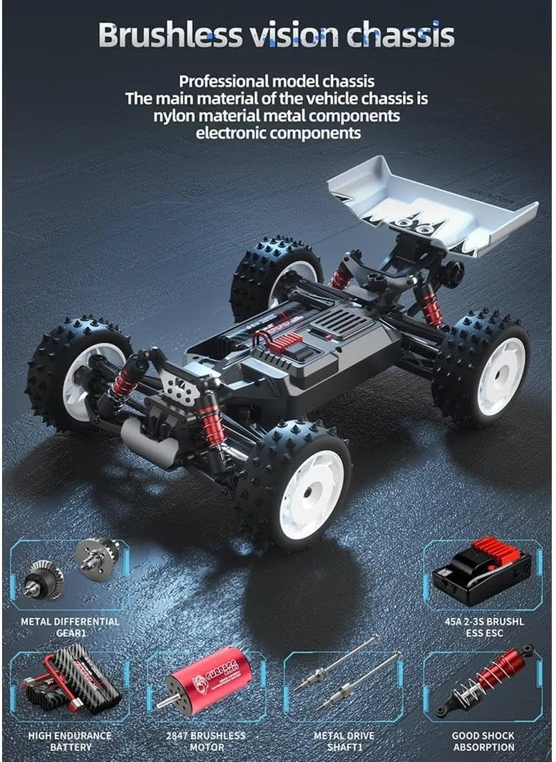 RC Brushless chronobiology Off-Road Car 4WD RC Car Toy, RC Truck Buggy Electric RC High-Speed All-Metal Bearing Gear Vehicle Model Gifts for Adults RTR Version, Red Remote Control Car, 2.4G 1/16 