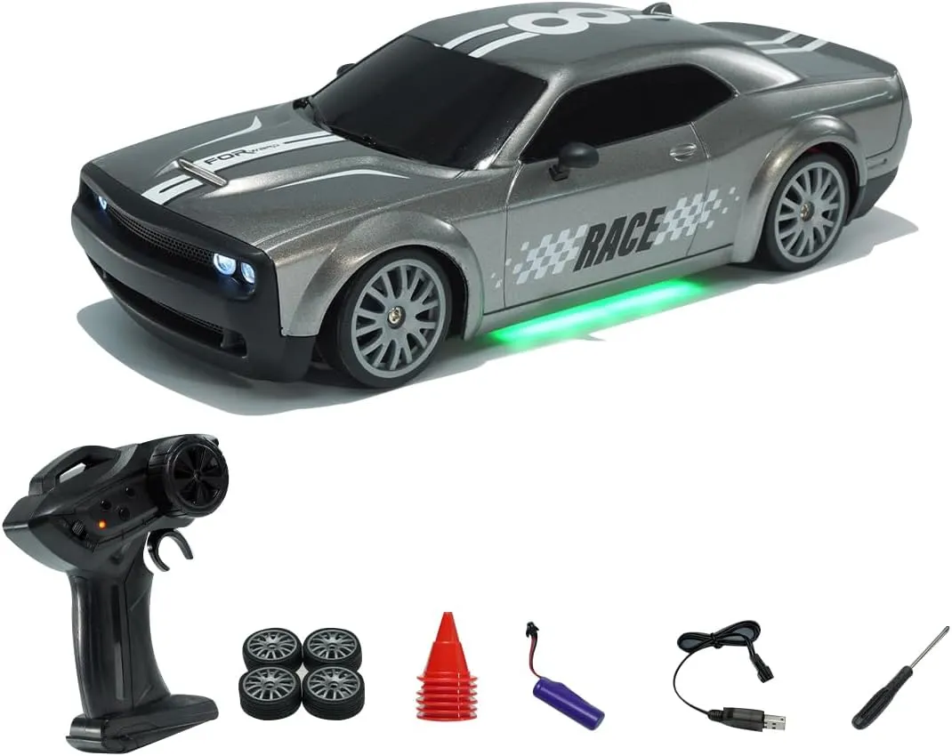 RC Drift Car, 2.4G Dodge Style fecund regime Remote Control Car, Fast Electric Gift Vehicle for Adults and Hobbyists (Silver Gray) 1:20 Scale High Speed 4WD 
