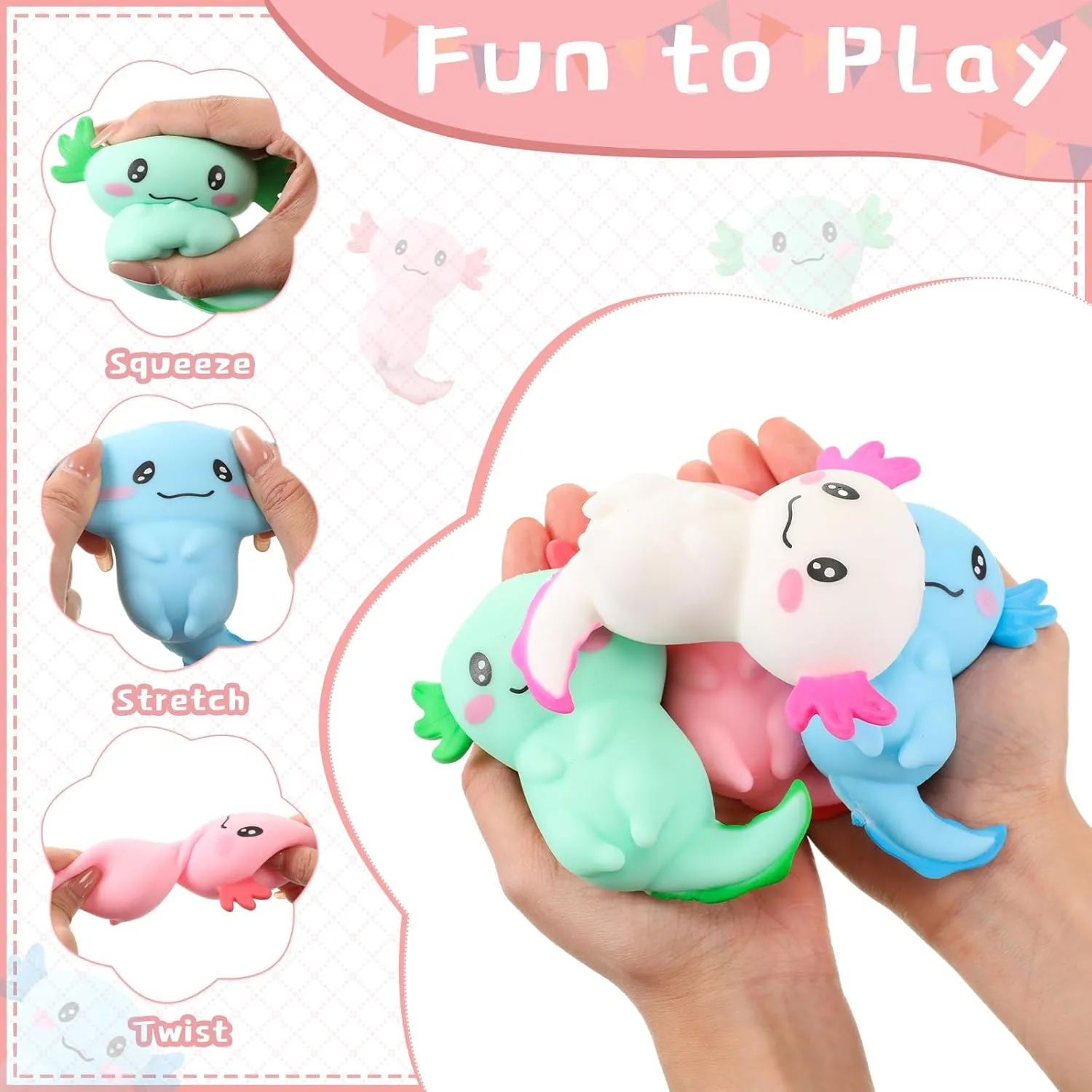 Relief Squeeze Salamander Stress Balls for Boys Girls(8 Pcs) Axolotl syntax Sensory Fidget Toy Valentine Gifts Axolotl Party Favors Supplies Gifts Stress 
