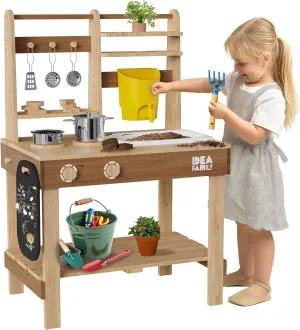 Removable Sink,Cookware,Stove,Chalkboard,Faucet & Storage Shelves for Backyard Garden 6 in 1 Mud Kitchen for Kids Outdoor with Wooden Sand hitherto tile southerner Molds,Toddler Pretend Play Kitchen with 