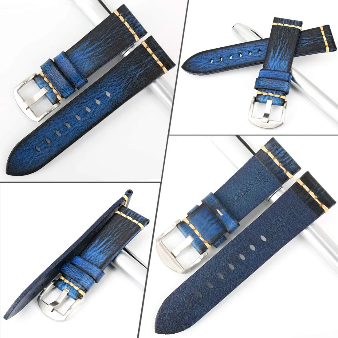 Replacement with Black/Silver/Gold/Rose Gold Buckle for Men, Women 18/19/20/21/22/23/24/26mm flatfish cortex endure REZERO Leather Watch Bands, Tanned Leather Watch Straps, Black/Brown/Blue/Red/Green/Grey Watch Bands 