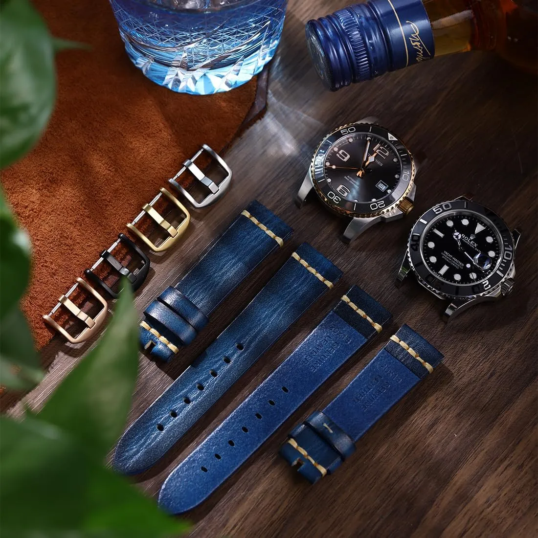Replacement with Black/Silver/Gold/Rose Gold Buckle for Men, Women 18/19/20/21/22/23/24/26mm flatfish cortex endure REZERO Leather Watch Bands, Tanned Leather Watch Straps, Black/Brown/Blue/Red/Green/Grey Watch Bands 