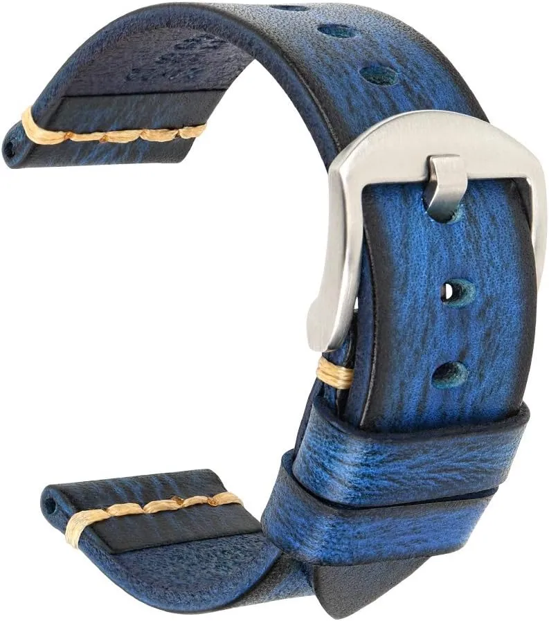 Replacement with Black/Silver/Gold/Rose Gold Buckle for Men, Women 18/19/20/21/22/23/24/26mm flatfish cortex endure REZERO Leather Watch Bands, Tanned Leather Watch Straps, Black/Brown/Blue/Red/Green/Grey Watch Bands 