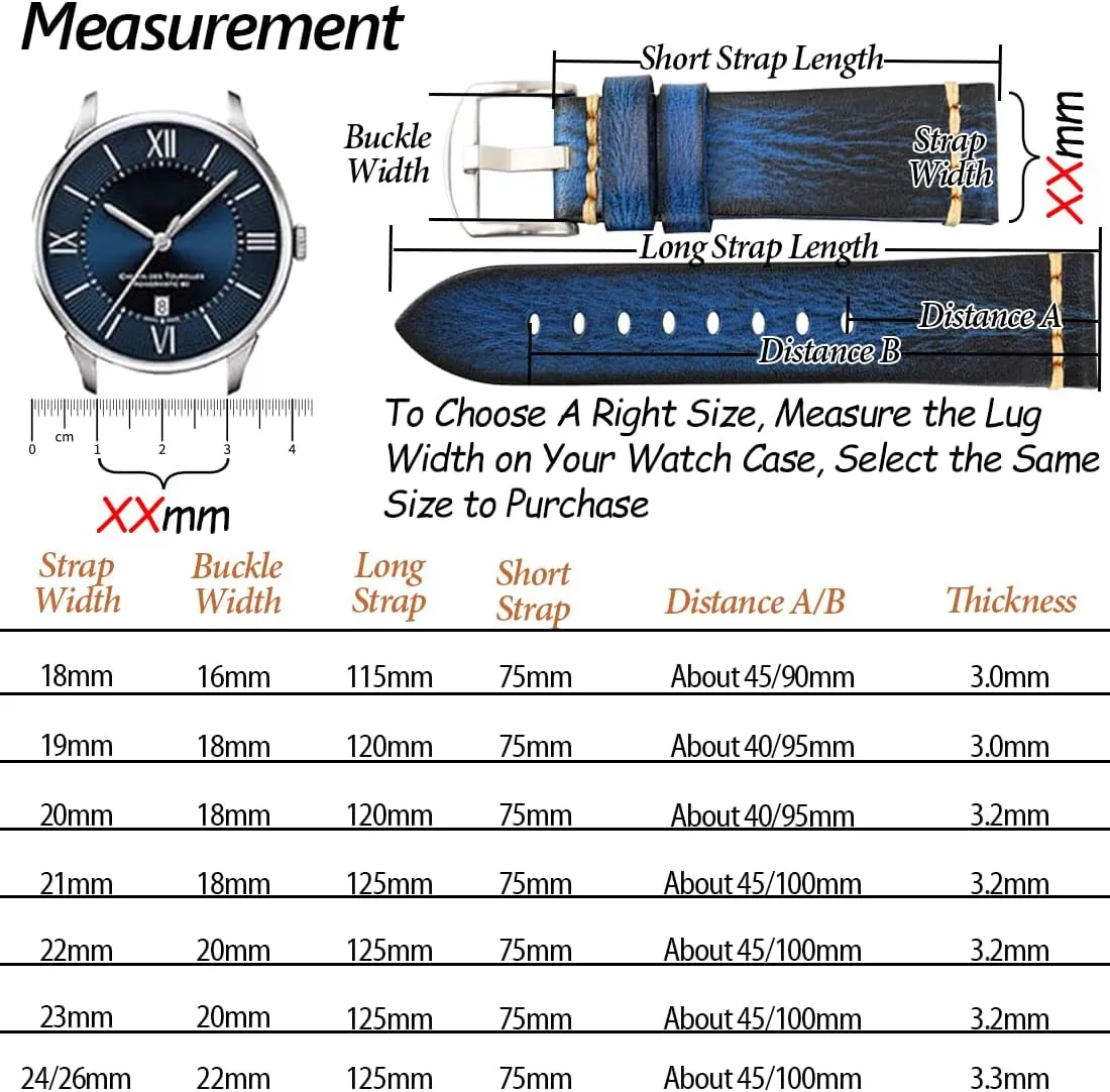 Replacement with Black/Silver/Gold/Rose Gold Buckle for Men, Women 18/19/20/21/22/23/24/26mm flatfish cortex endure REZERO Leather Watch Bands, Tanned Leather Watch Straps, Black/Brown/Blue/Red/Green/Grey Watch Bands 