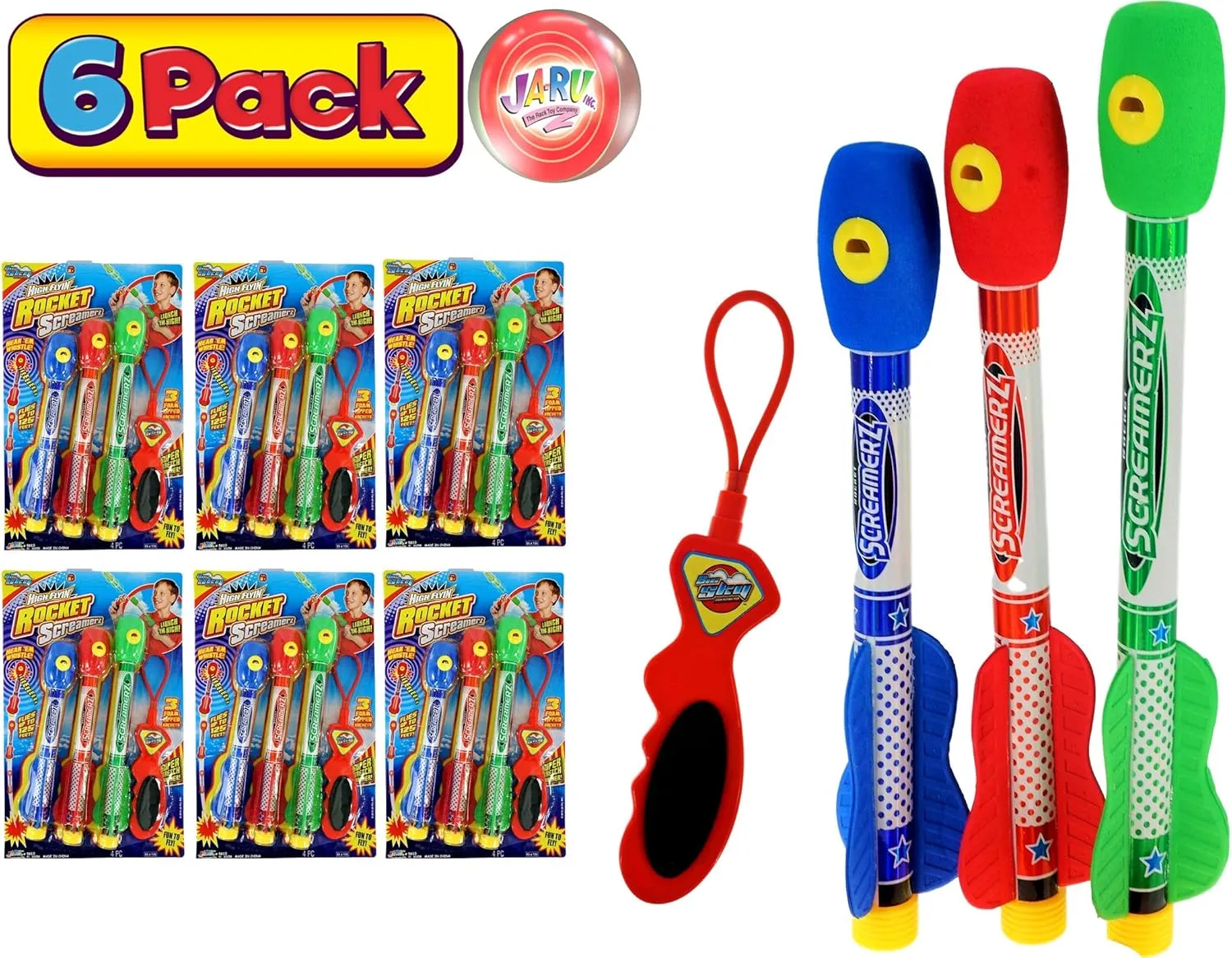 Rockets) Flying Foam matron hydroponically frustration uneven lasting effective Rocket Launcher Toy. Kids Outdoor Toys. Goodie Bag Stuffers. 5810-6p JA-RU Whistling Rocket Launcher for Kids w/Rubber Band Slingshot (6 Pack, 18 