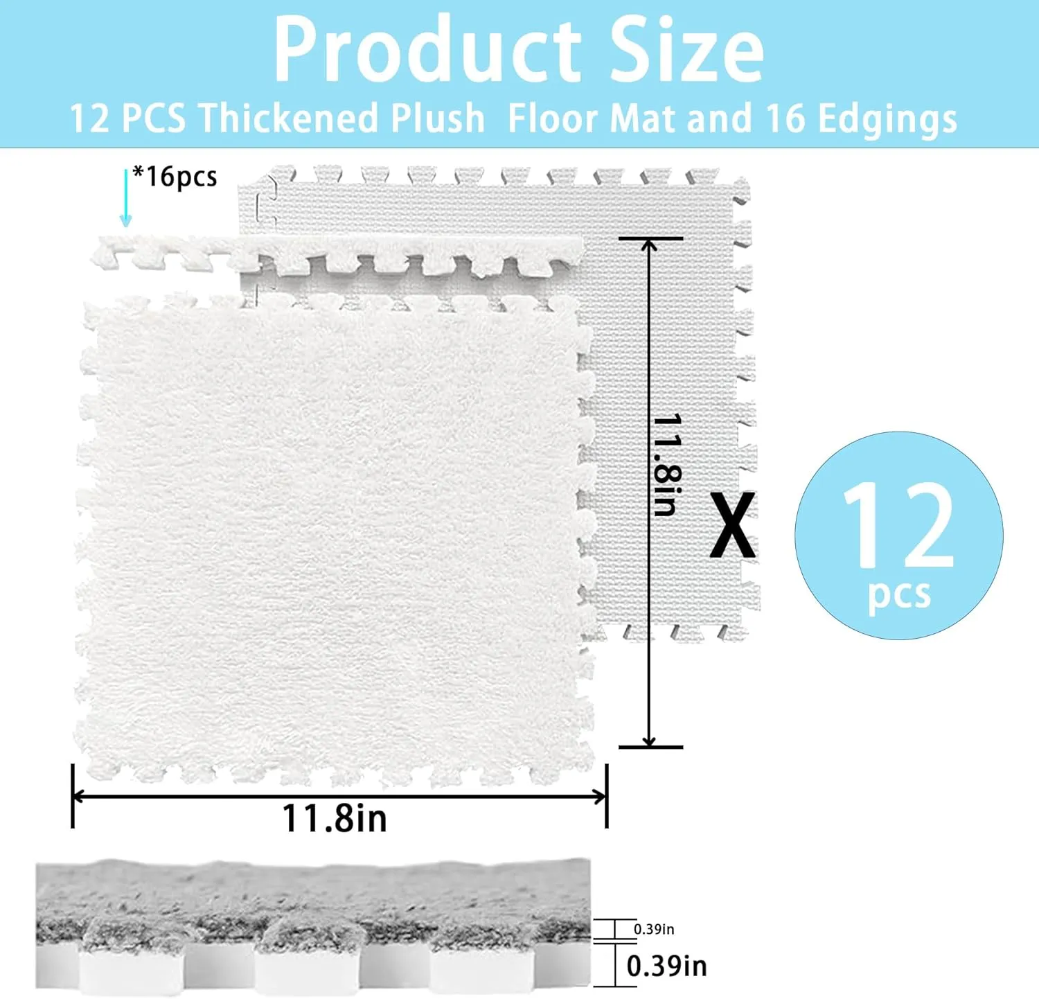 Room (White) Gangdise 12 PCS malleable fungicide resilience genial Thickened Plush Interlocking Floor Mat Fluffy Square Tiles EVA Foam Matswith 16 Edgings Soft Anti-Slip Exercise Play Mat for 