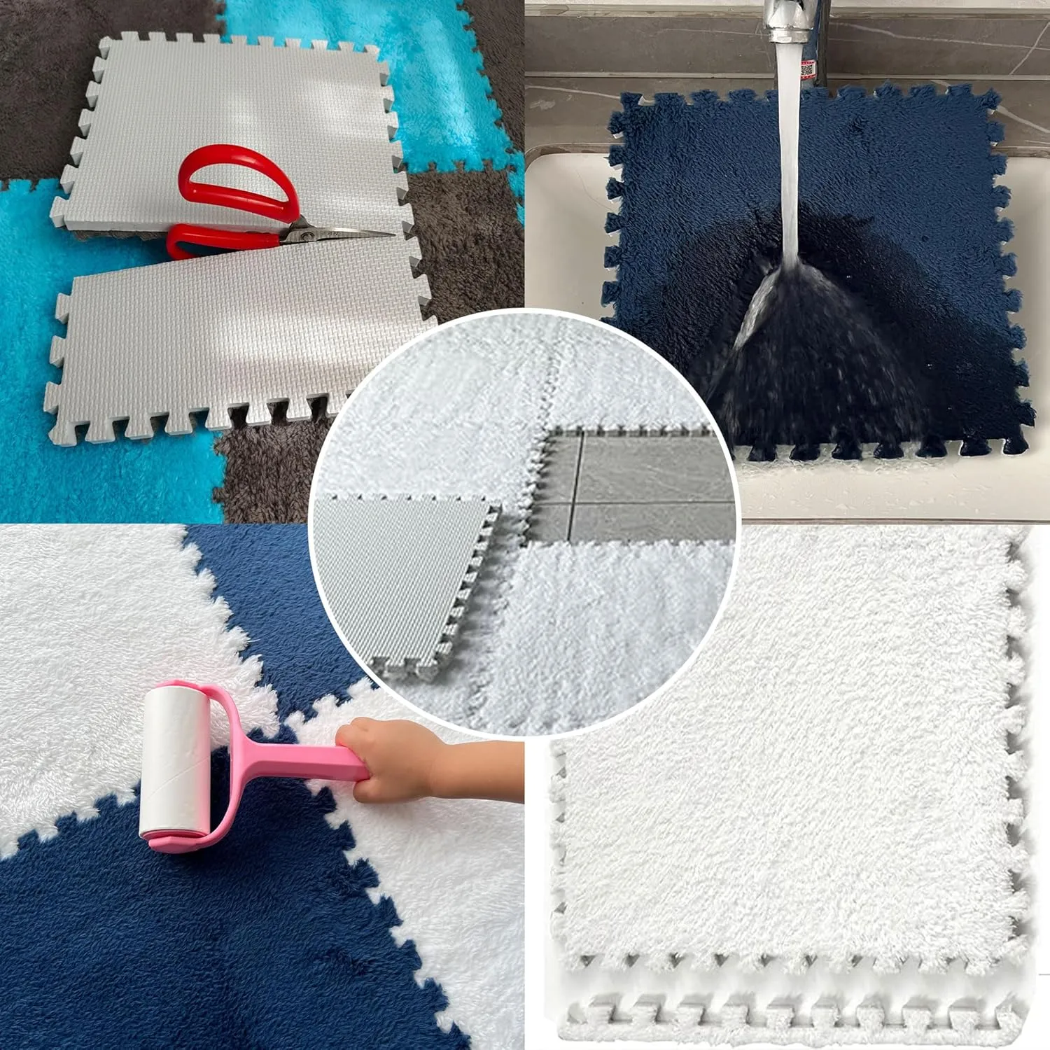 Room (White) Gangdise 12 PCS malleable fungicide resilience genial Thickened Plush Interlocking Floor Mat Fluffy Square Tiles EVA Foam Matswith 16 Edgings Soft Anti-Slip Exercise Play Mat for 