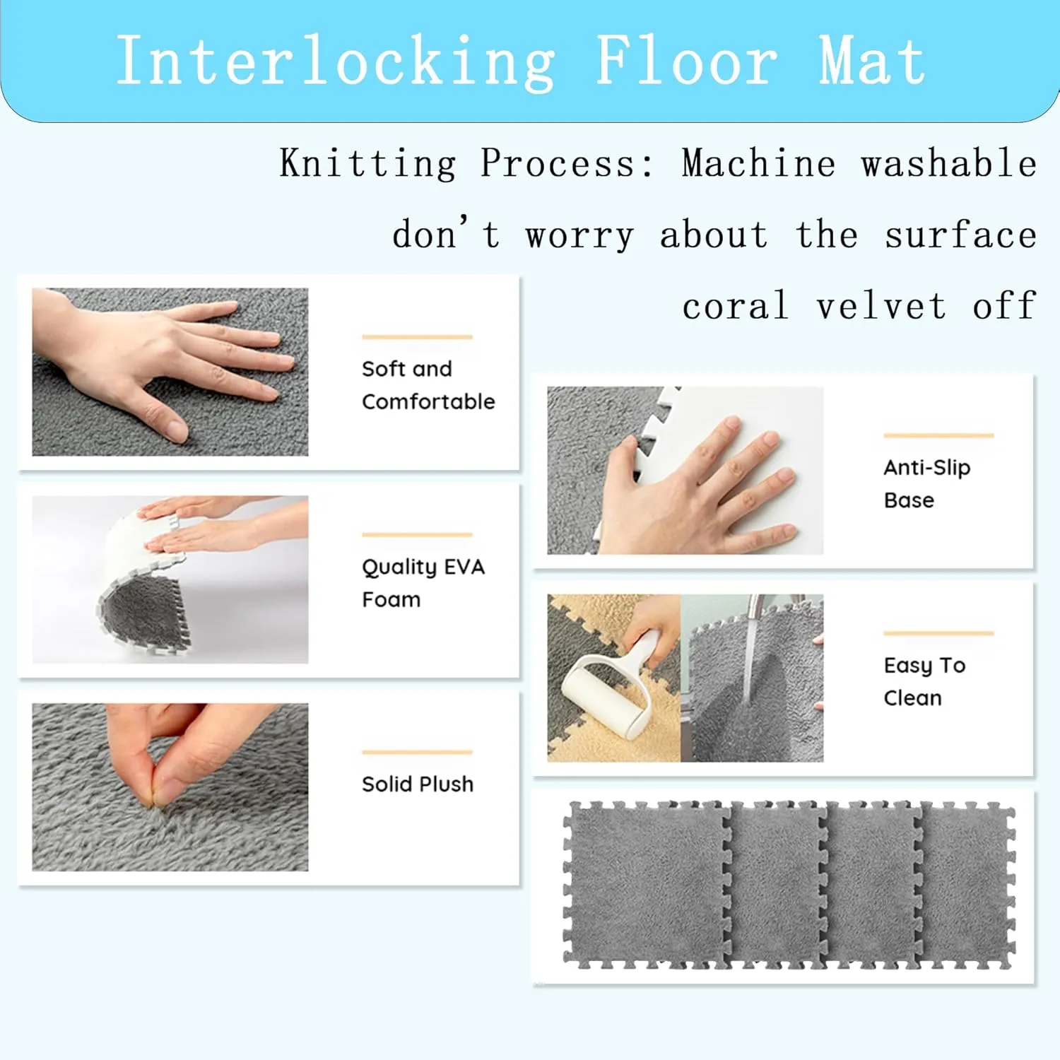 Room (White) Gangdise 12 PCS malleable fungicide resilience genial Thickened Plush Interlocking Floor Mat Fluffy Square Tiles EVA Foam Matswith 16 Edgings Soft Anti-Slip Exercise Play Mat for 