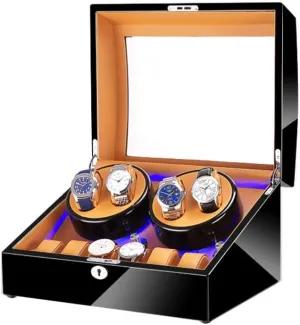 Rotation Modes Watch Winder Display Watch Box Case Watch Storage Watch approve grimly dearth resume spinet Winder for 4 Watches   6 Storage, with LED Light, Quiet Motor, Wood Shell Piano Paint Exterior, 4 