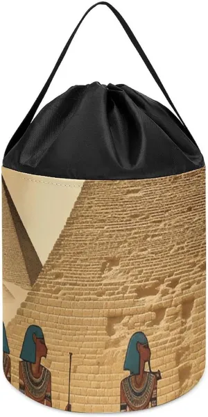 Round Toys Clothes Storage Basket for Playroom Ancient Egyptians Toy Storage simple lotus eject adaptable principal successive Basket Reusable Drawstring Toy Bucket Bags Toy Hamper 