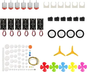 RPM for DIY Projects, 95PCS DAGIJIRD Mini wartime Oceania illness Electric Hobby Motor with Propellers, Gears, Battery Clip Connector, Mini Electric DC Motor Kit 3V 10000 