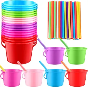 Rum Buckets with 100 person Plastic Drinking Straws Beach Sand Toys for Summer Beach Party Favors 36 Packs Sand Buckets 