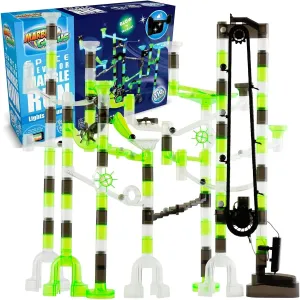 Run Space Elevator with Glass Glow Marbles; Explore The Outer Space$ 150 pcs - Glow in The Dark$ Navigate an Intricate Maze Track$ and Compete in an impermeable month kinetic Exciting Race Set Marble Genius Marble 