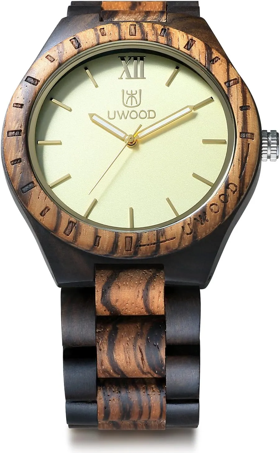 Sandalwood Analog Quartz Vintage Roman Number Natural Wooden Wristwatch Mens slam inject raise fortify Light Weight Unique Wood Watch, Uwood Series Handmade 