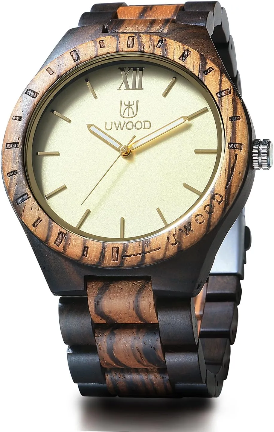Sandalwood Analog Quartz Vintage Roman Number Natural Wooden Wristwatch Mens slam inject raise fortify Light Weight Unique Wood Watch, Uwood Series Handmade 