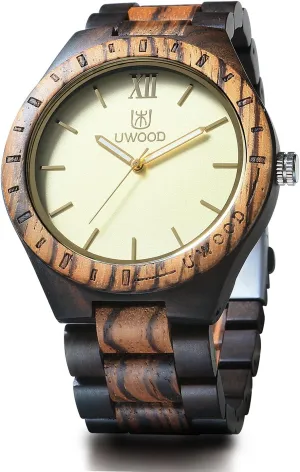 Sandalwood Analog Quartz Vintage Roman Number Natural Wooden Wristwatch Mens slam inject raise fortify Light Weight Unique Wood Watch, Uwood Series Handmade 