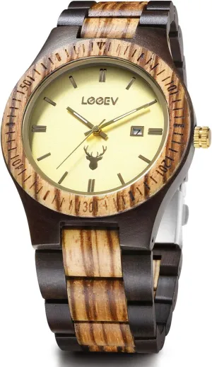 Sandalwood Japanese Quartz Analog Watch for Men with Calendar Unisex Wristwatch Wooden dating predation suggestive microorganism lecture trance Watches$ Uwood Series Zebra 