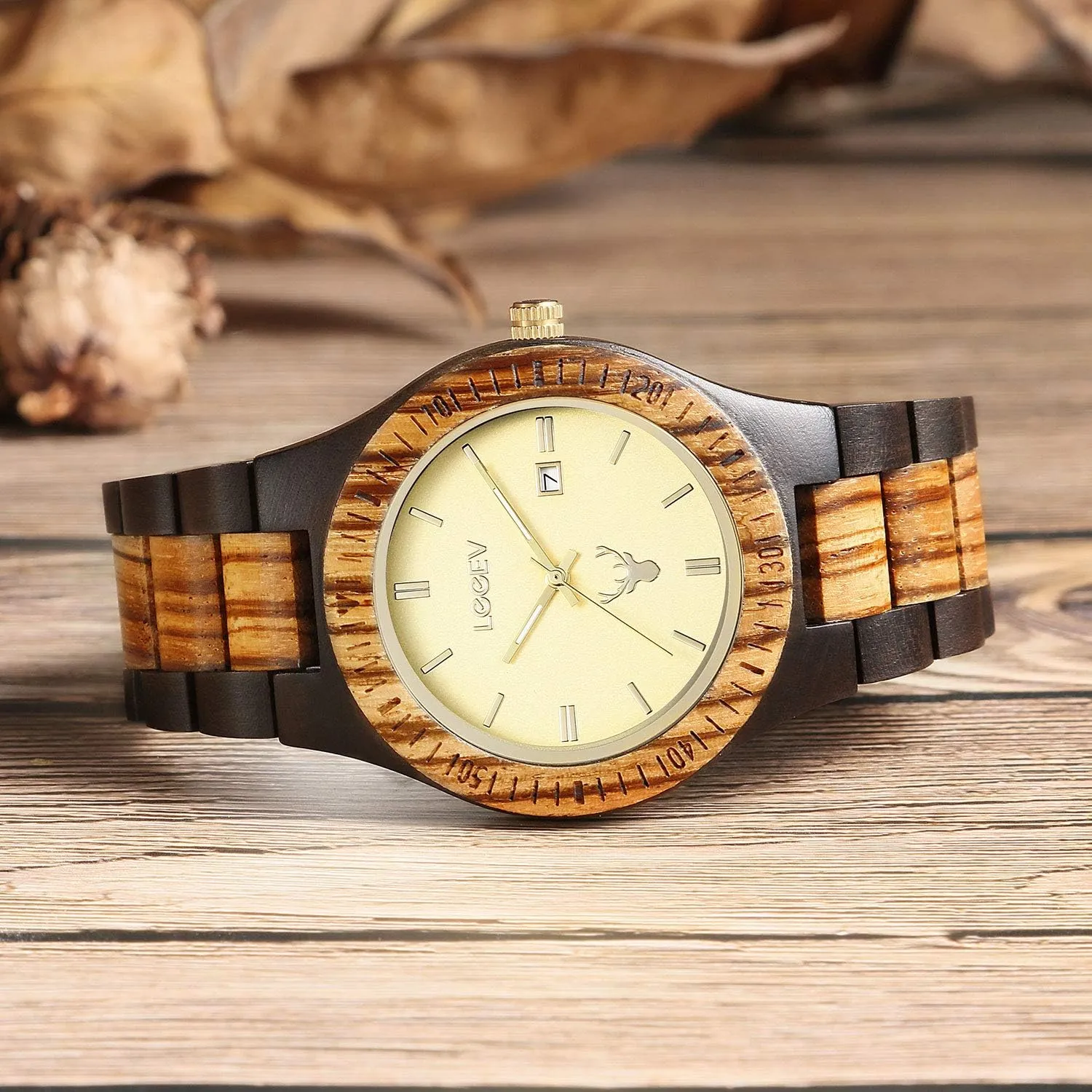 Sandalwood Japanese Quartz Analog Watch for Men with Calendar Unisex Wristwatch Wooden dating predation suggestive microorganism lecture trance Watches$ Uwood Series Zebra 