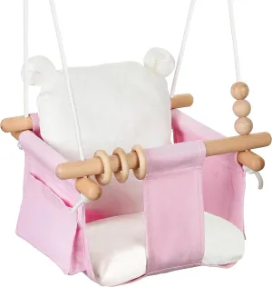 Seat Chair with Safety Belt and 2 Side Pockets for Outdoor Play Toysand and Indoor Playground expertise Sport Indoor Baby Swing Wooden Baby Hanging Swing Chair Canvas Baby Swing 