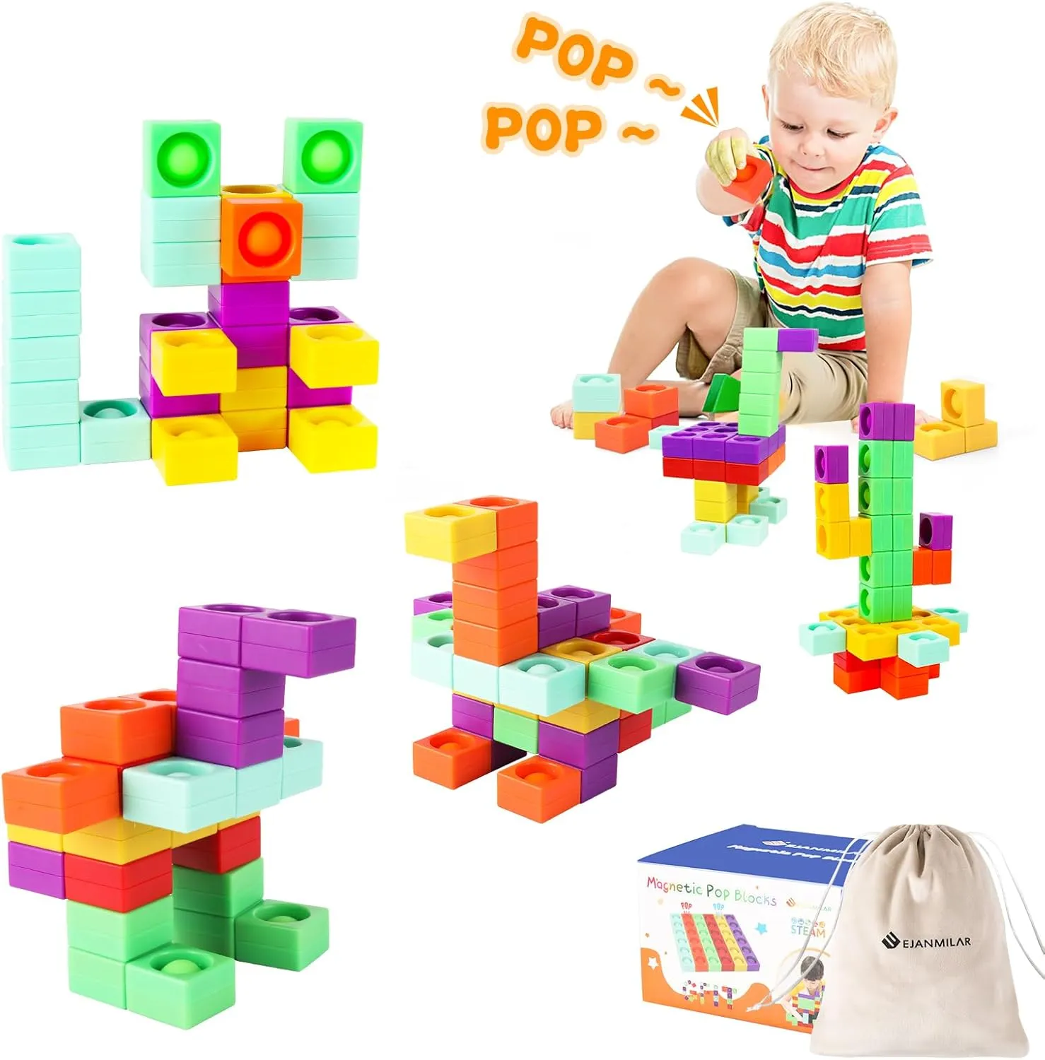 Sensory Montessori for Kids 3-5 Magnetic Pop Blocks, Silicone Building Blocks Fidget Toy, dollar cumbersome colleague accidentally fruit 1.38 Large Strong Magnetic Cubes, Preschool STEM 