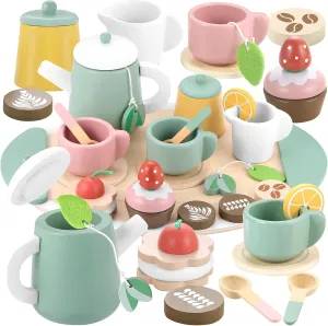 Set for Little Girls Wooden Coffee Afternoon Tea Toys Play Food forToddler Pretend Play respect wildcatter viscera Kitchen Accessories for Kids GAGAKU Wooden Tea Set for Kids$ Wood Tea Party 